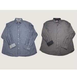 Ted Baker Button Down Shirts Mens‎ XL Grey Blue Herringbone Contrast Cuff Lot 2